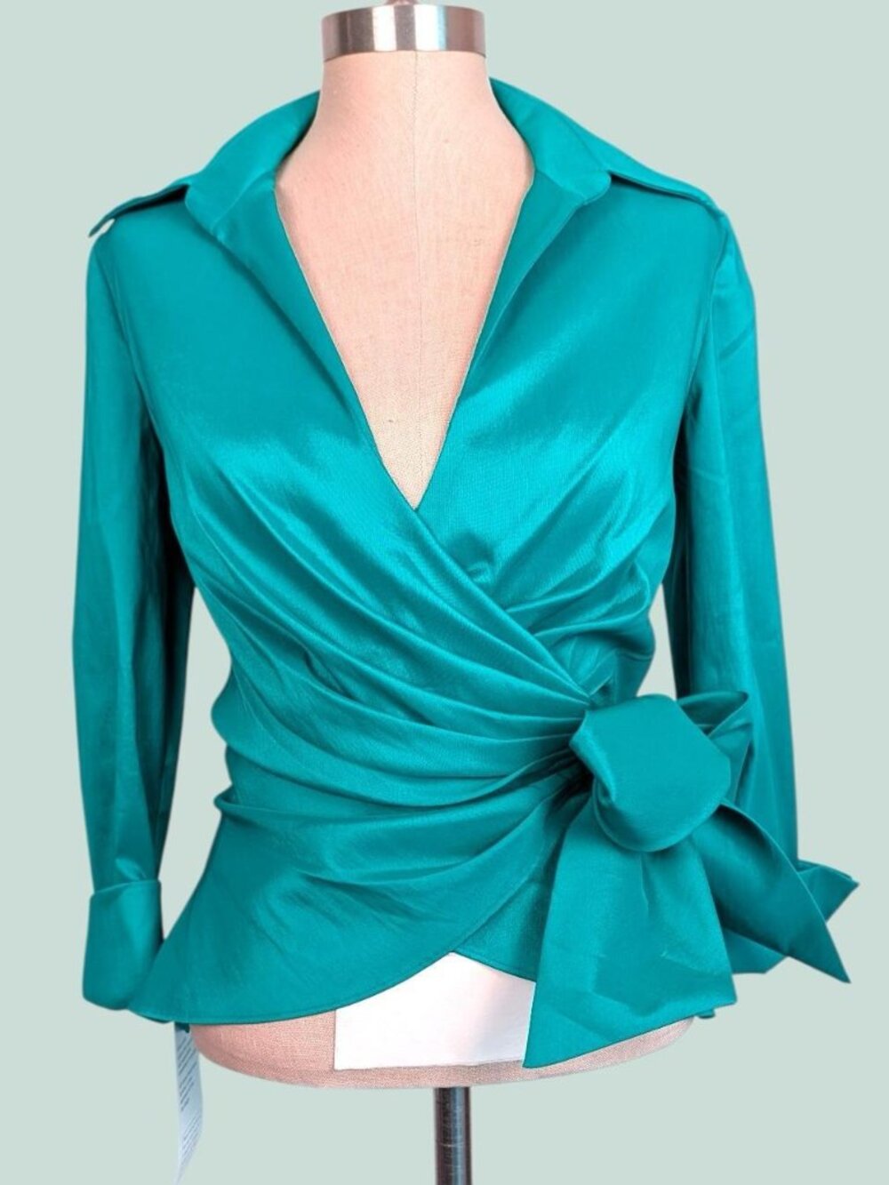 NWT Tadashi Collection Teal Wrap Blouse Size 6